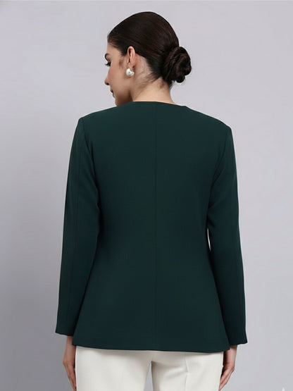 Women Green Lapel Less Blazer