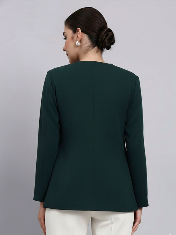 Women Green Lapel Less Blazer