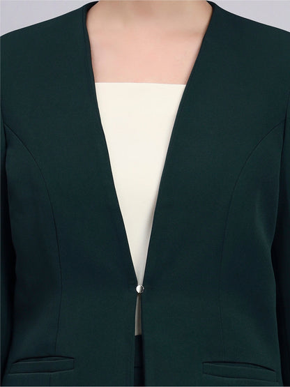 Women Green Lapel Less Blazer