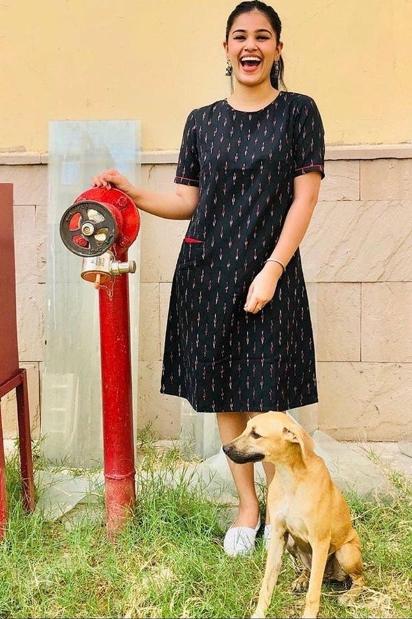 Black Ikat Shift Dress