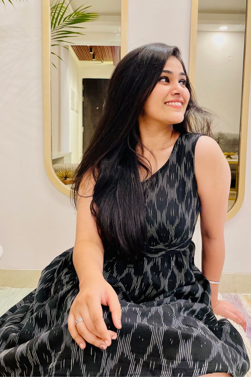 Black Ikat Bow Back Flared Dress