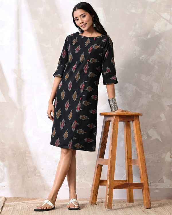 Black Ikat Formal Shift Dress