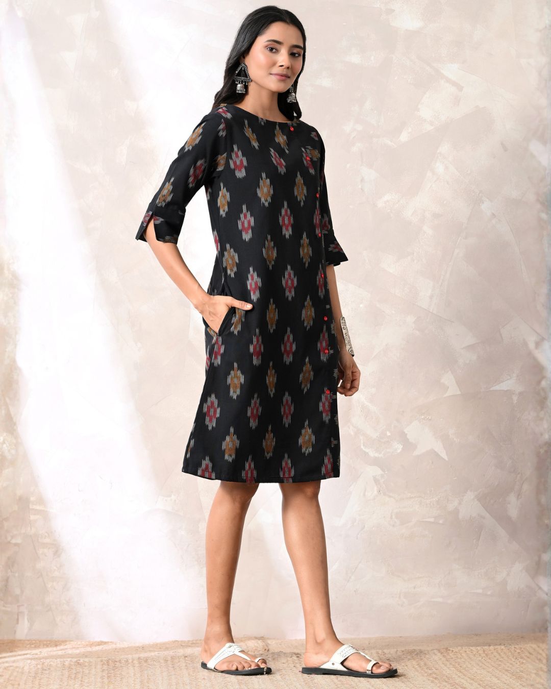 Black Ikat Formal Shift Dress