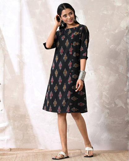 Black Ikat Formal Shift Dress