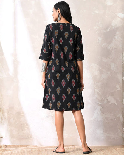 Black Ikat Formal Shift Dress