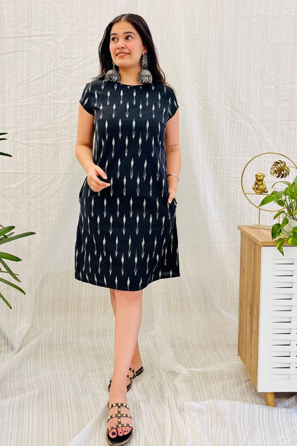 Black Ikat Shift Dress