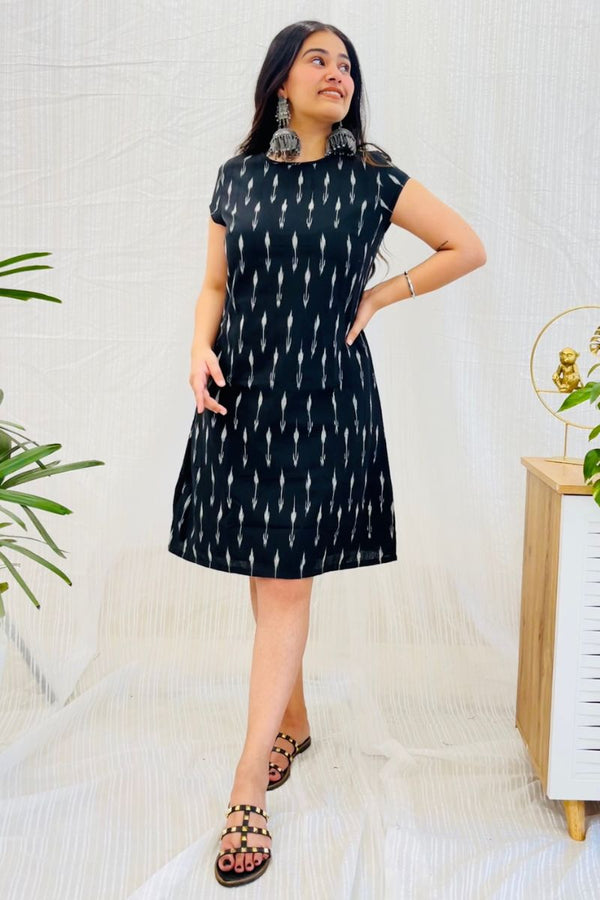 Black Ikat Shift Dress