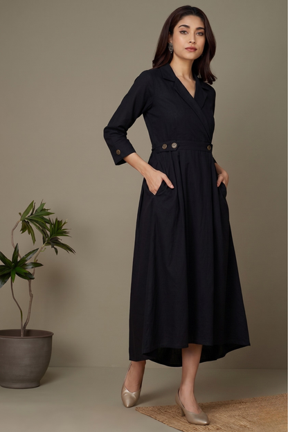 Black Classic Poplin Long Trench Dress Mc