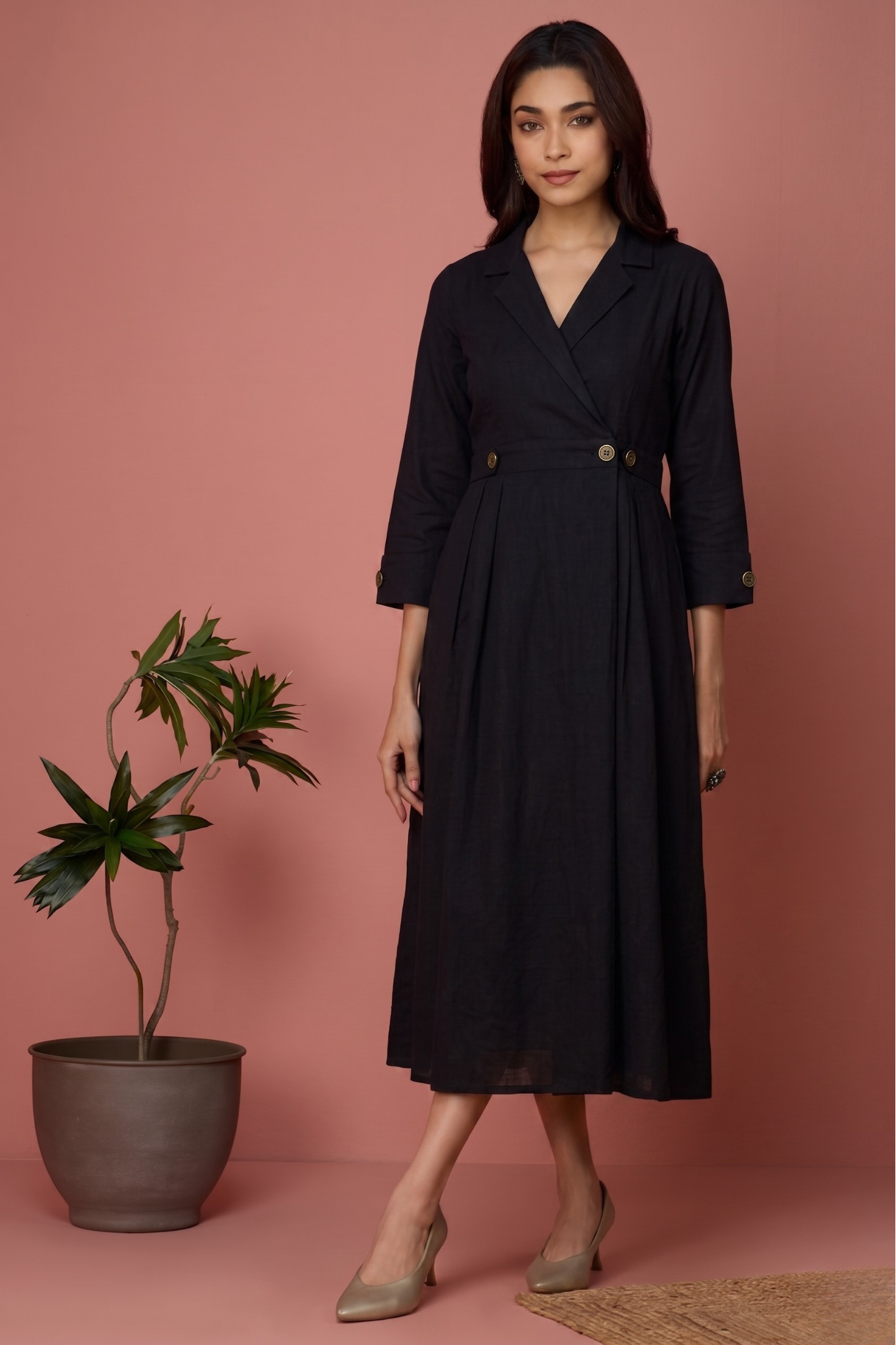Black Classic Poplin Long Trench Dress Mc
