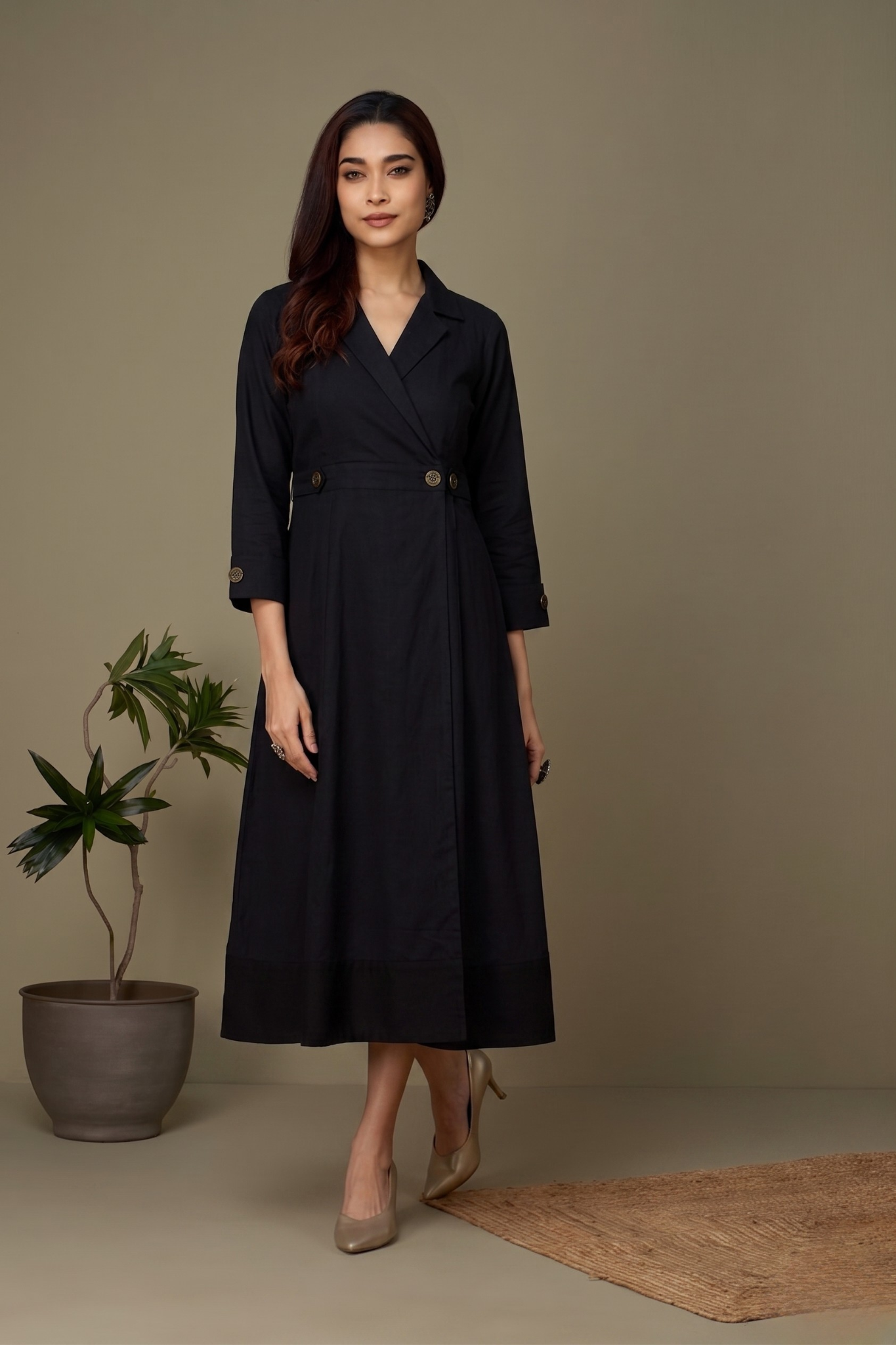Black Classic Poplin Long Trench Dress Mc