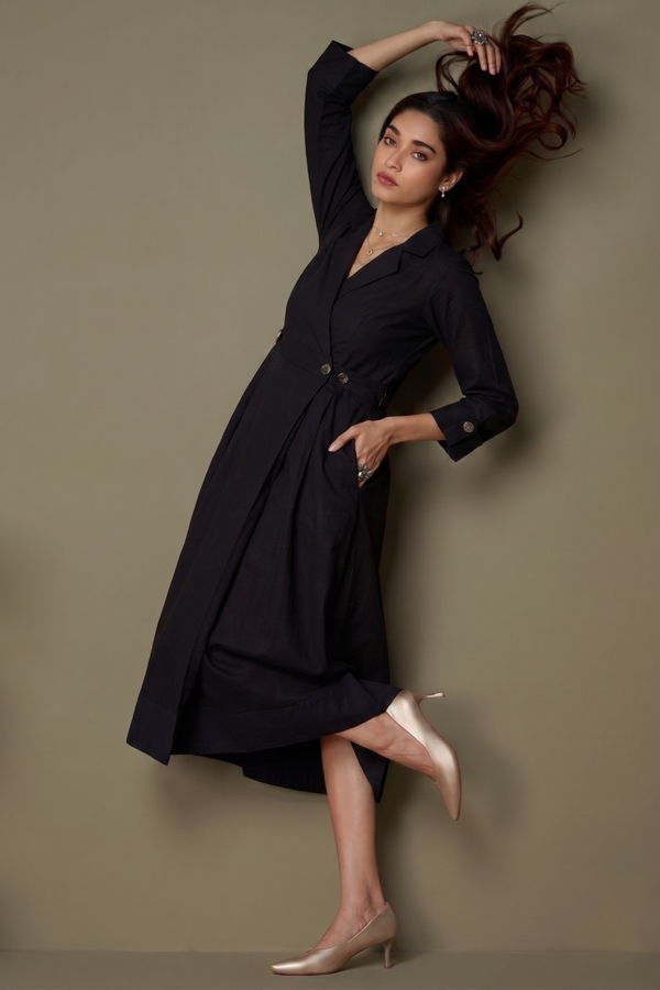 Black Classic Poplin Long Trench Dress Mc
