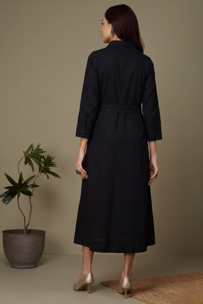 Black Classic Poplin Long Trench Dress Mc