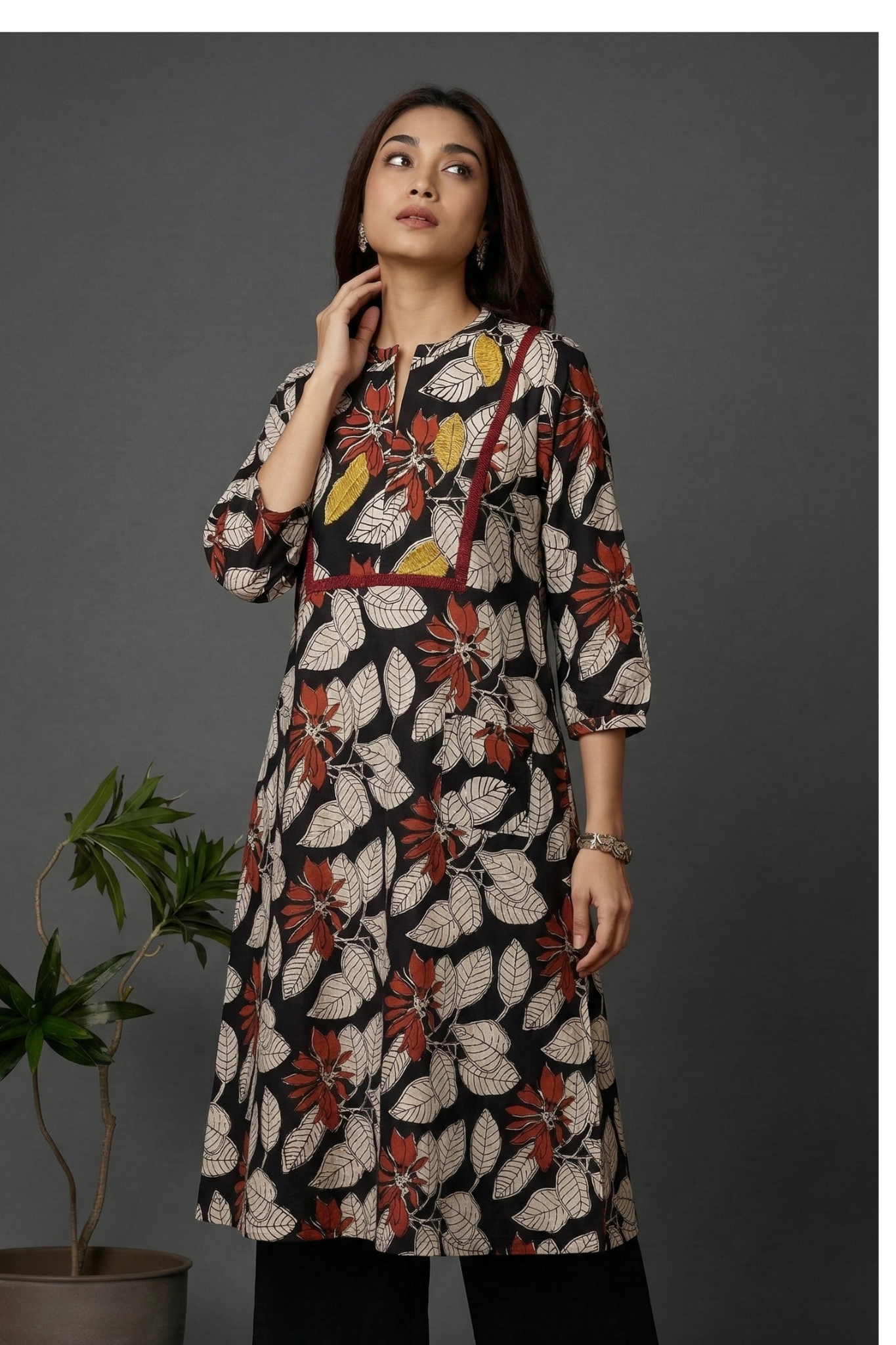 Black_Flora_Bagru_Cotton_Dress_With_Patch_Pocket