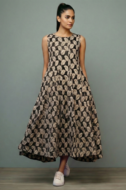 Maati Black Leafplay Long Sleeveless Dress