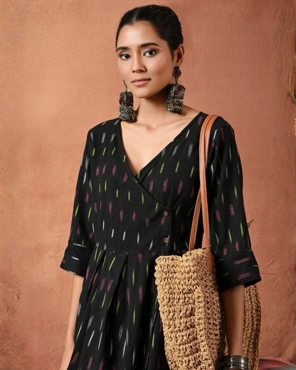 Black Ikat Wrap Top Bo