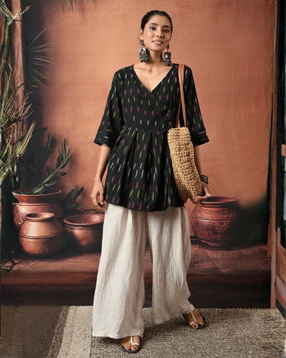 Black Ikat Wrap Top Bo