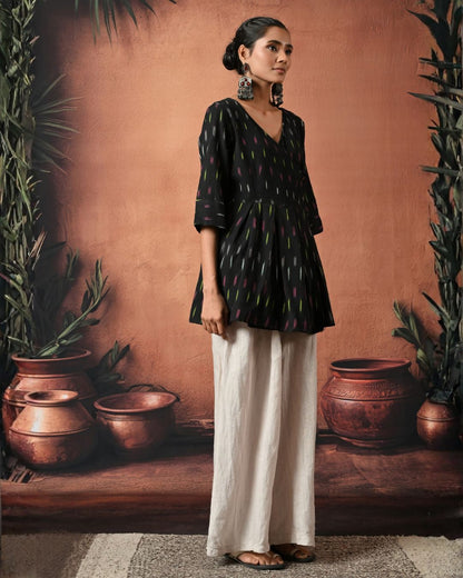 Black Ikat Wrap Top Bo