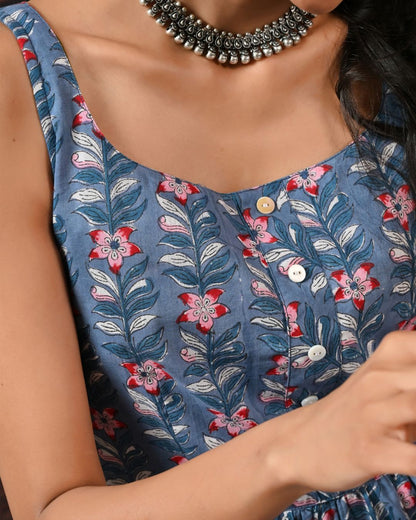 Reah Blue Hand Block Maxi Dress Bo