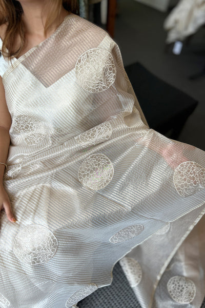 Borderless Organza Saree With Applique & Blouse Material- ONAM