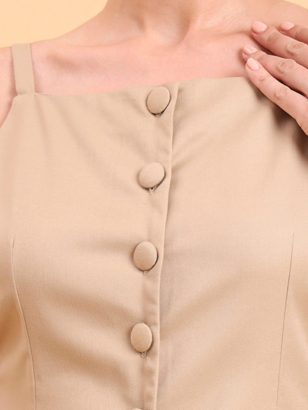 Powersutra Women Beige Strappy Vest & Pleated Loose-Fit Co-Ords Set