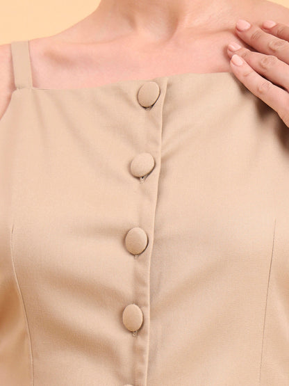 Powersutra Women Beige Strappy Vest & Pleated Loose-Fit Co-Ords Set