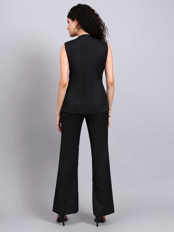 Powersutra Black Pinstriped Co-Ord Set With Sleek Tailored Flair