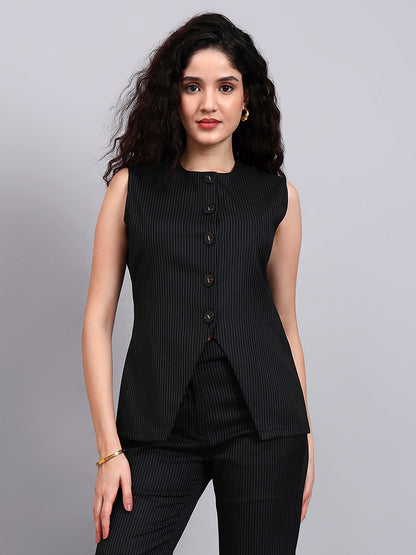 Powersutra Black Pinstriped Co-Ord Set With Sleek Tailored Flair