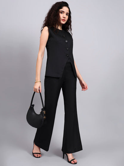 Powersutra Black Pinstriped Co-Ord Set With Sleek Tailored Flair