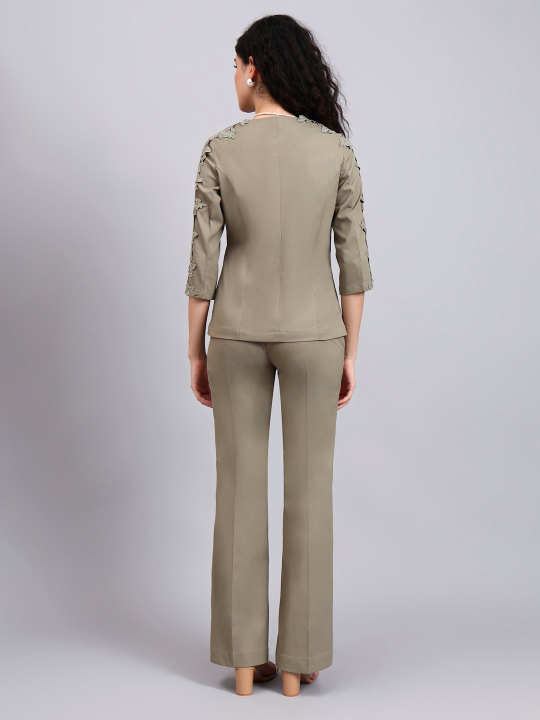Powersutra Sage Green Stretch Co-Ord Set Featuring Button-Down Top And Loose-Fit Trousers
