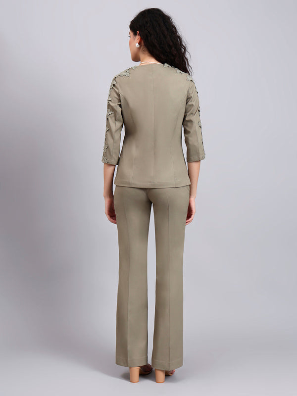 Powersutra Sage Green Stretch Co-Ord Set Featuring Button-Down Top And Loose-Fit Trousers