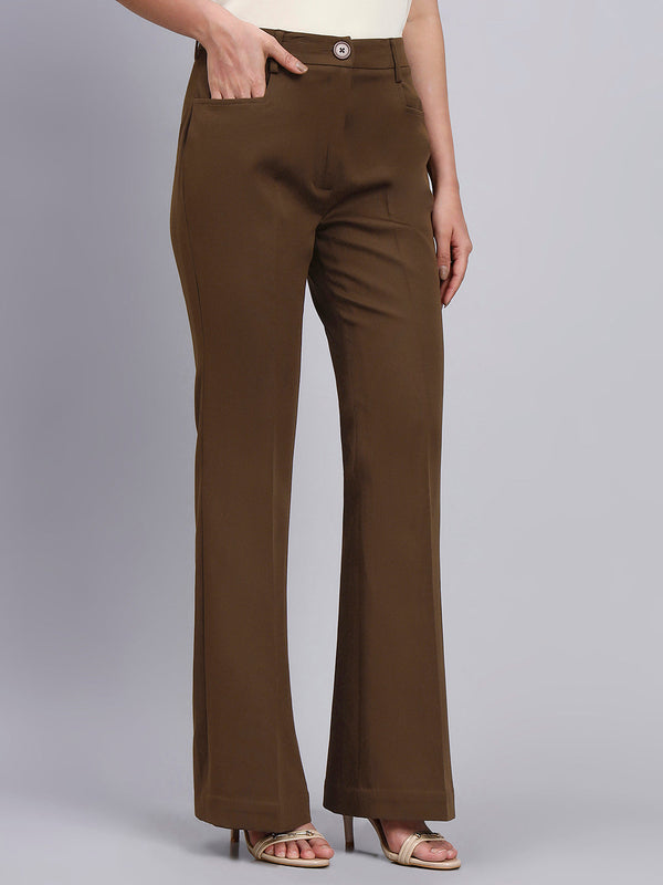 Powersutra Tailored Brown Co-Ord Set Featuring Double Collar Top With Contrast Piping And Flared Pants