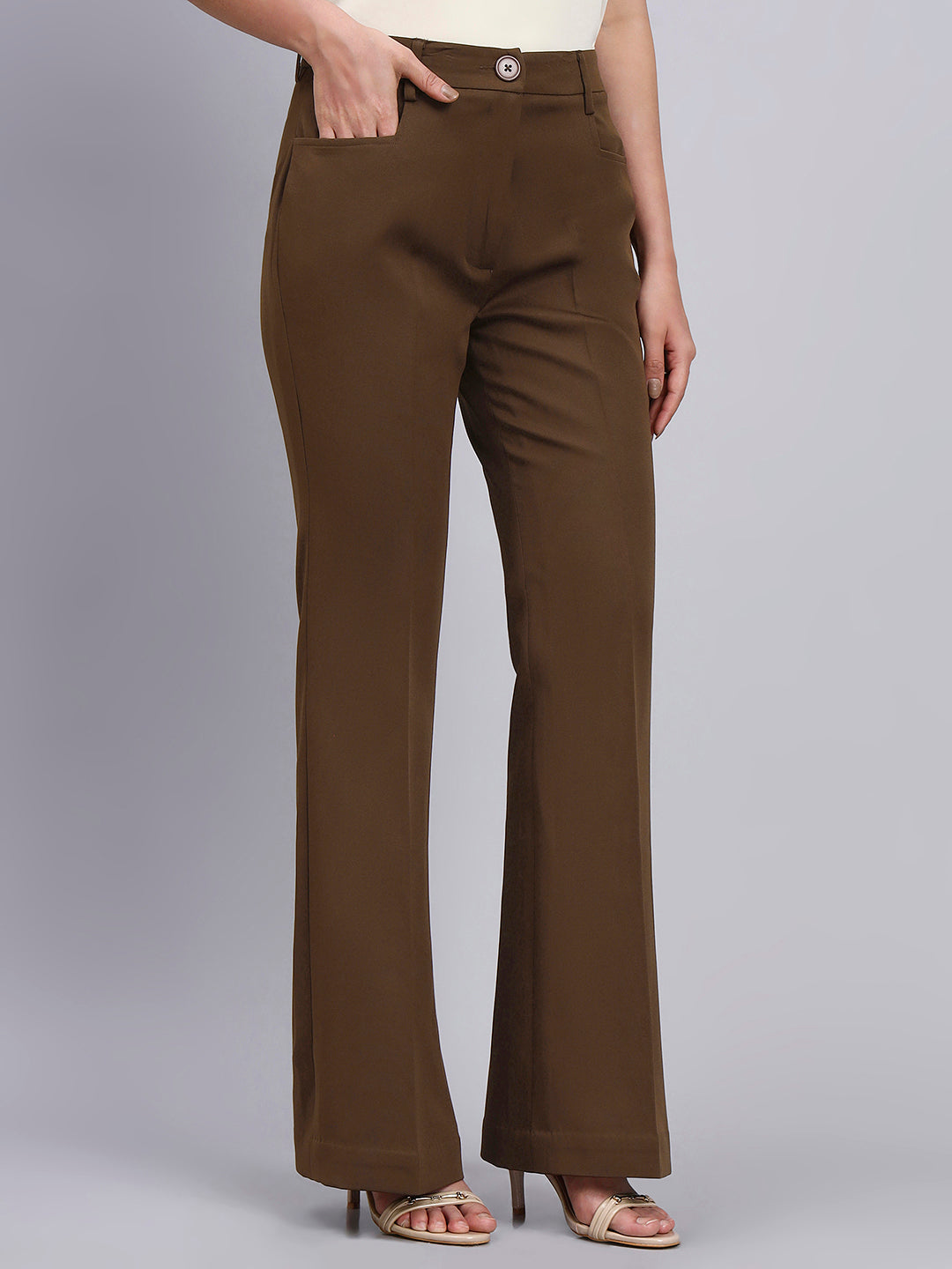 Powersutra Tailored Brown Co-Ord Set Featuring Lace Top With Flared Pants
