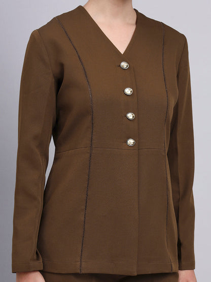 Powersutra Tailored Brown Co-Ord Set Featuring Lace Top With Flared Pants