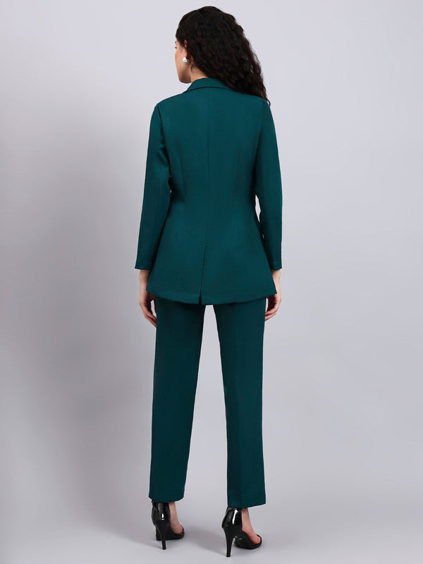 Powersutra Chic Teal Green 3-Piece Set With Overplay Blazer, Camisole & Straight Trousers