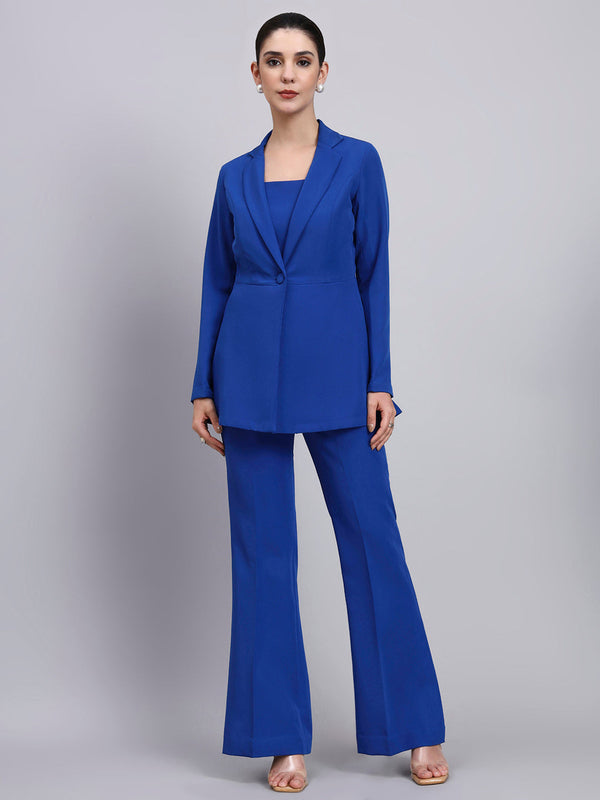 Powersutra Tailored Cobalt Blue Co-Ord Set Featuring Peplum Blazer With Flared Pants