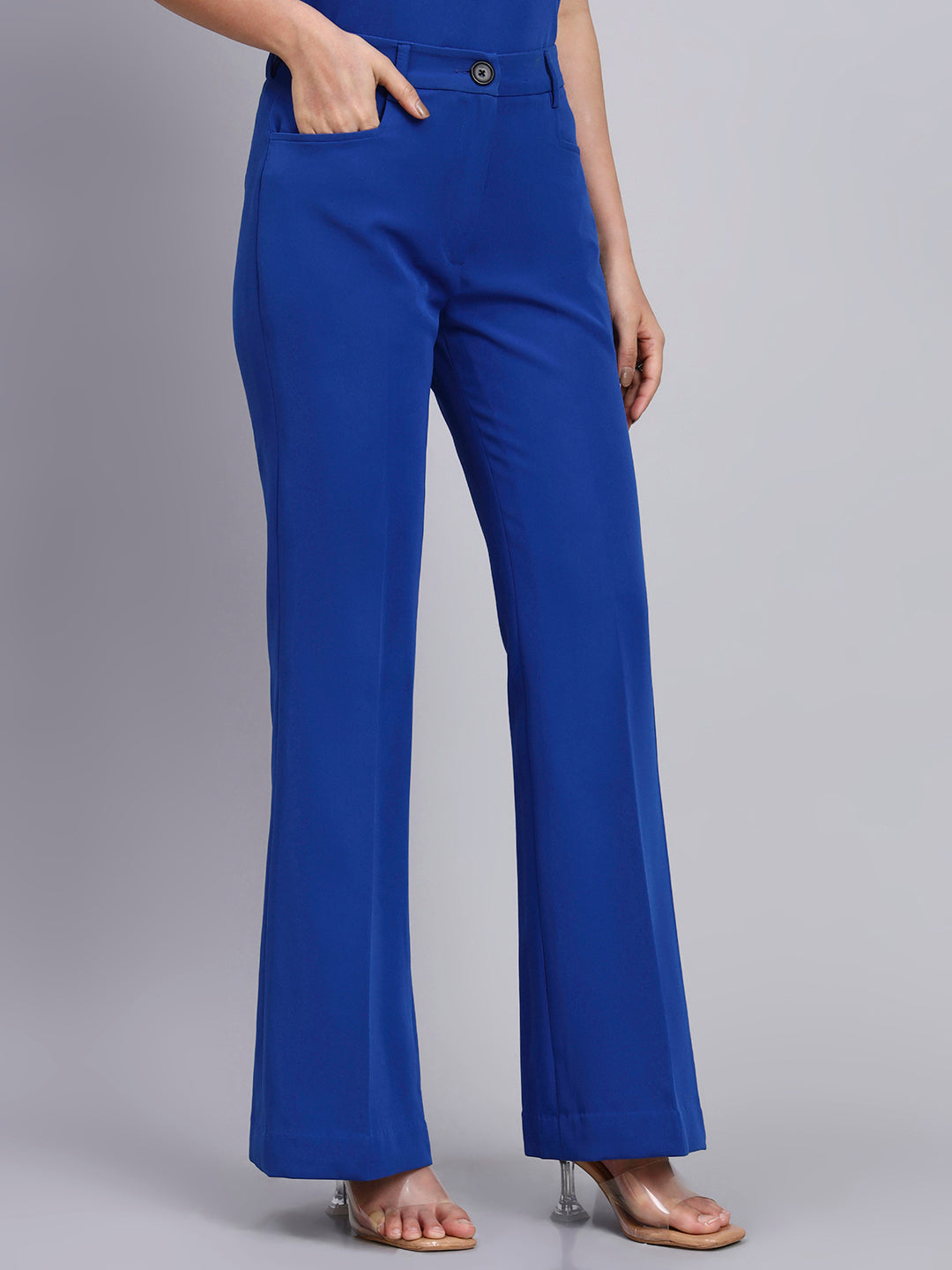 Powersutra Tailored Cobalt Blue Co-Ord Set Featuring Peplum Blazer With Flared Pants