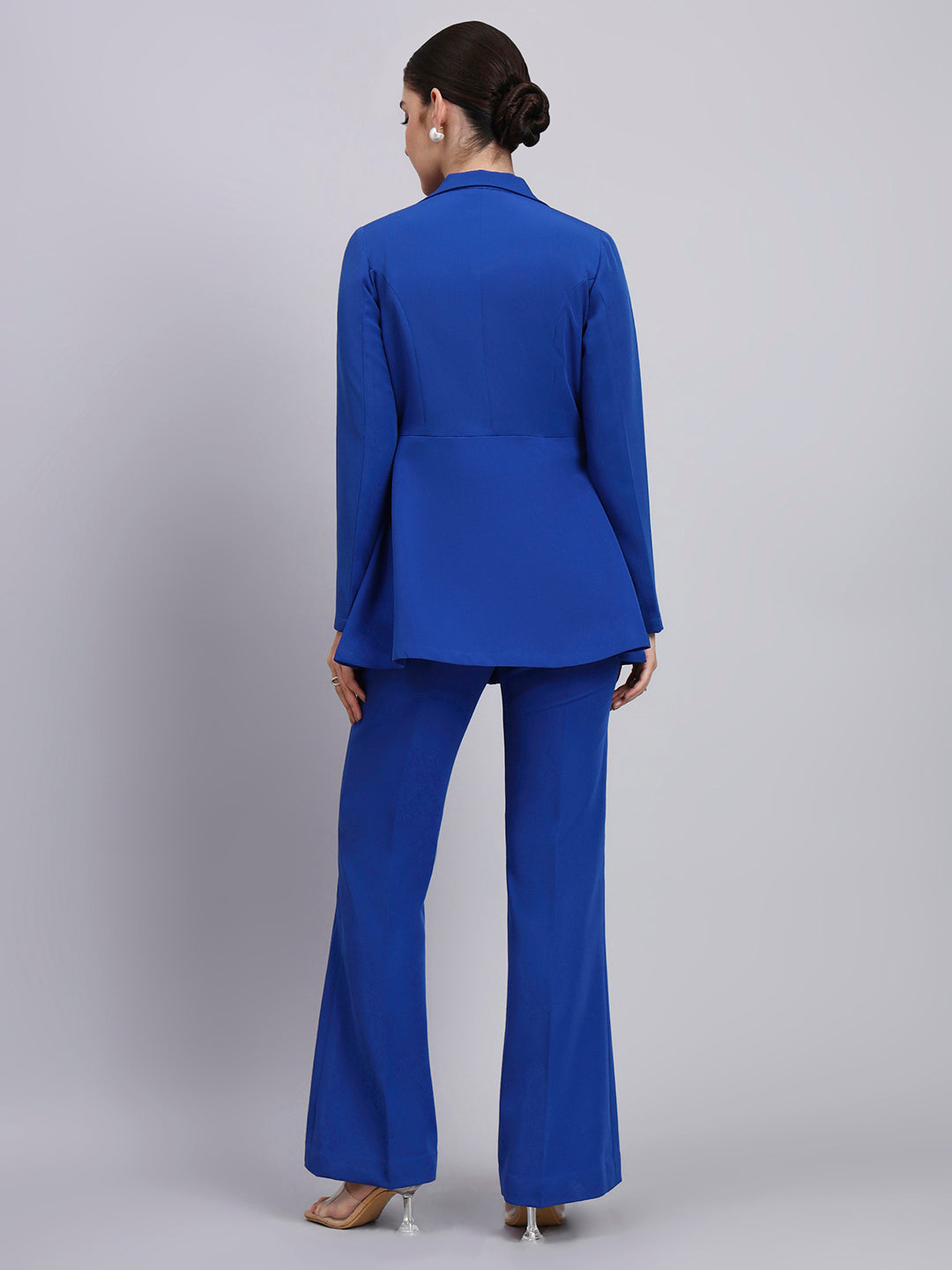 Powersutra Tailored Cobalt Blue Co-Ord Set Featuring Peplum Blazer With Flared Pants