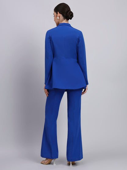 Powersutra Tailored Cobalt Blue Co-Ord Set Featuring Peplum Blazer With Flared Pants