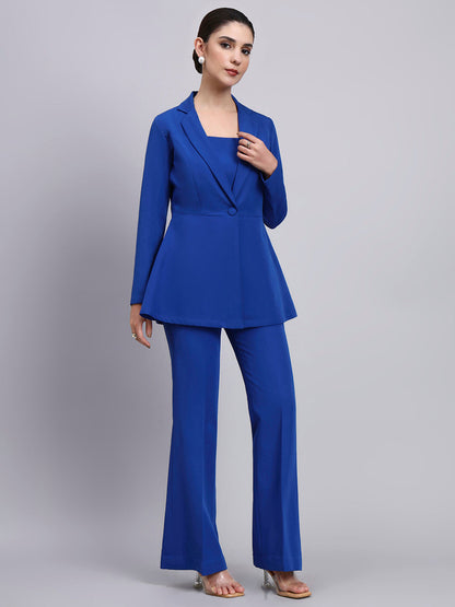 Powersutra Tailored Cobalt Blue Co-Ord Set Featuring Peplum Blazer With Flared Pants