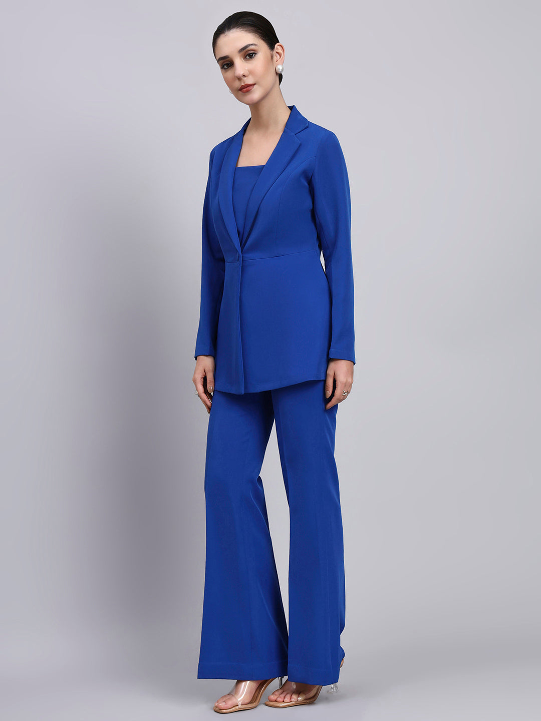 Powersutra Tailored Cobalt Blue Co-Ord Set Featuring Peplum Blazer With Flared Pants