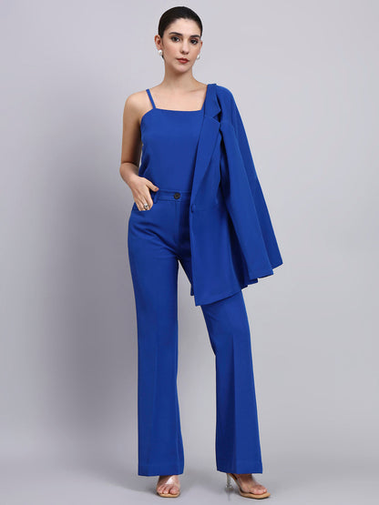 Powersutra Tailored Cobalt Blue Co-Ord Set Featuring Peplum Blazer With Flared Pants