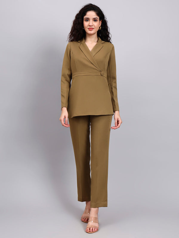 Powersutra Power Dressing Willow Green Co-Ord Set Wrap Top With Straight Trousers