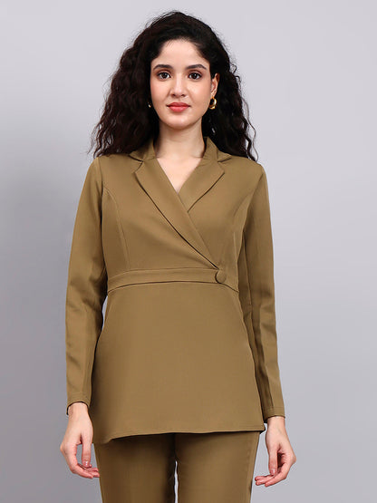 Powersutra Power Dressing Willow Green Co-Ord Set Wrap Top With Straight Trousers