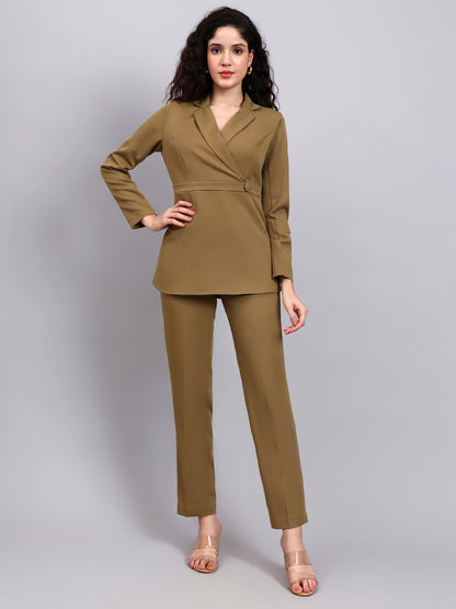 Powersutra Power Dressing Willow Green Co-Ord Set Wrap Top With Straight Trousers