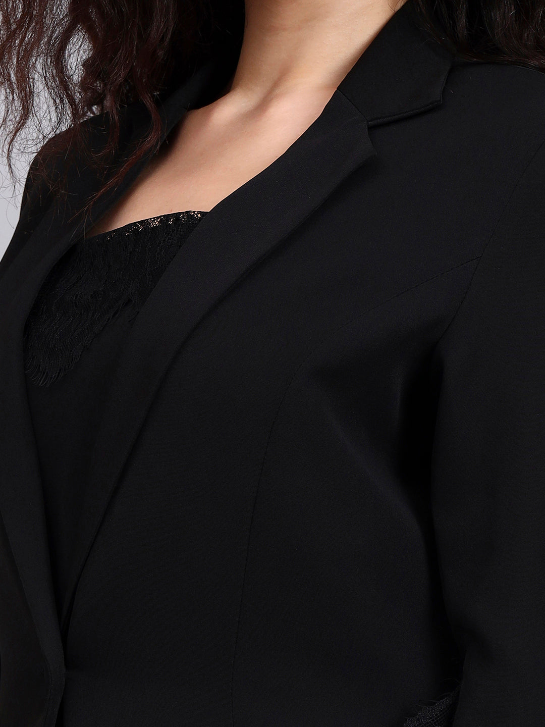 Powersutra Black Swan 3-Piece Co-Ord Set With Tailored Lace-Trimmed Blazer, V-Neck Camisole, And Flared Trousers