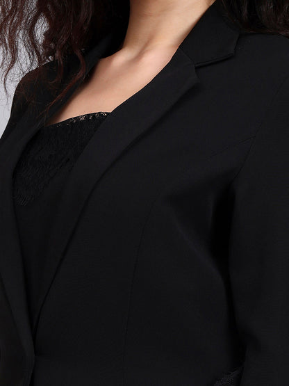 Powersutra Black Swan 3-Piece Co-Ord Set With Tailored Lace-Trimmed Blazer, V-Neck Camisole, And Flared Trousers