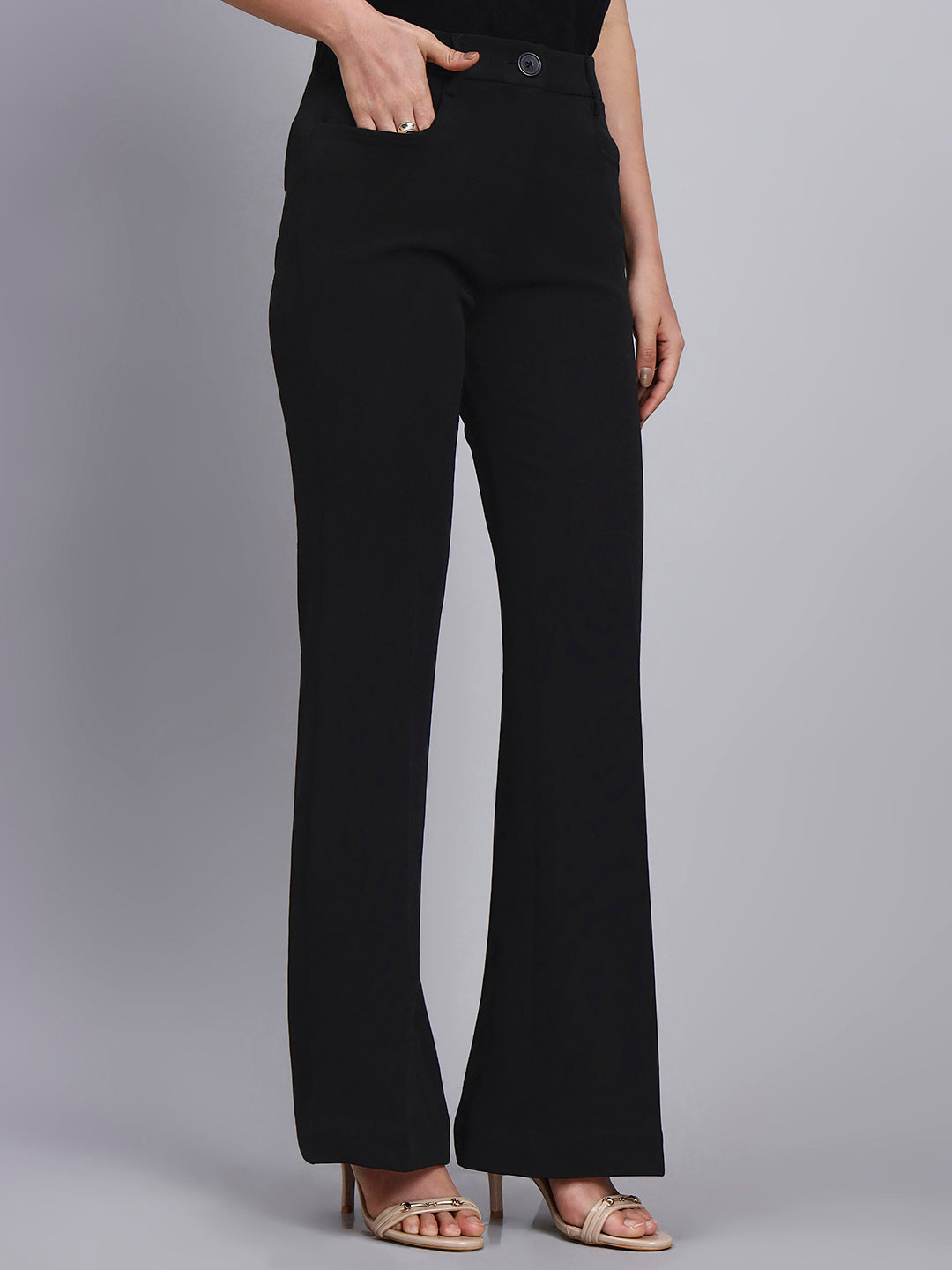 Powersutra Tailored Black Co-Ord Set Featuring Metallic Button With Flared Pants