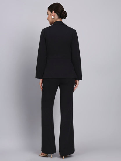 Powersutra Tailored Black Co-Ord Set Featuring Metallic Button With Flared Pants