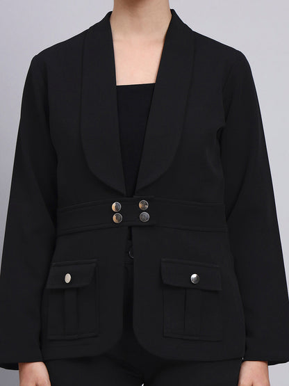 Powersutra Tailored Black Co-Ord Set Featuring Metallic Button With Flared Pants