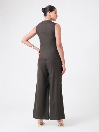 Women Classic Brown Sleeveless Co-ord Set